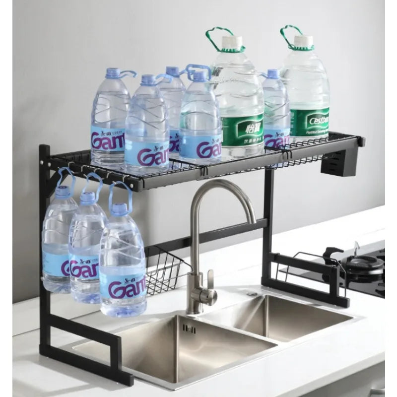 Kitchen Storage Shelf Above The Sink Bowl Draining Rack Multifunctional Dish Knife Rag Spoons Sink Rack Set  Organizer Kitchen