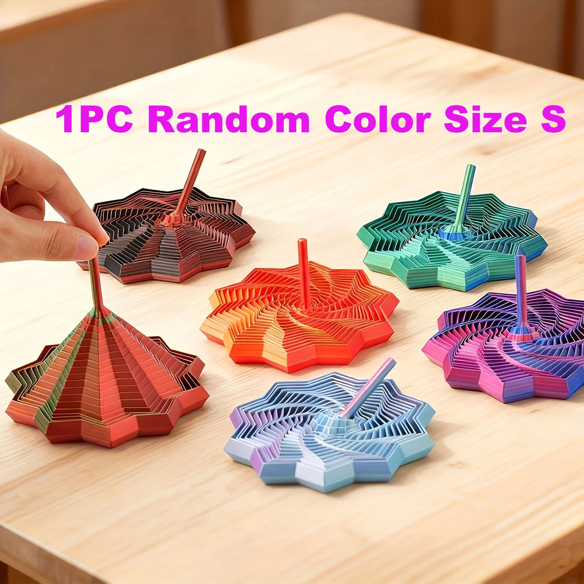 1Pc Random Color 3D-Printed Star Fidget Spinner - 2-Size Gradient Rotating Polygons, Expandable Sensory Desktop Decor & Stress