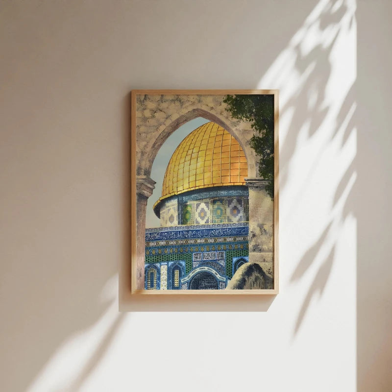 Wandkunst der Al Aqsa-Moschee, islamische Kunst für Wohnzimmer, goldenes Kuppelposter, Palästina-Kunstdrucke, Moschee-Druck, Heimdekoration, Geschenk