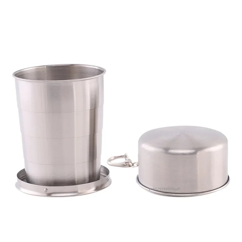1pc Stainless Steel Retractable Cup Outdoor Travel Toiletry Cup Portable Creative Compression Cup Mini Handy Cup Folding Cup