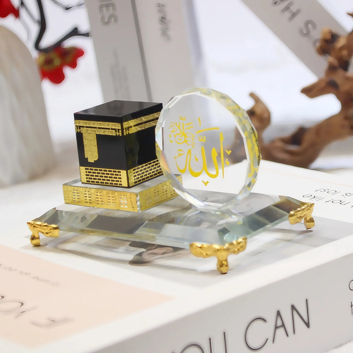 Muslim Crystal Gilded Kaaba Model Kits Muslim Showpiece Islamic Architecture Handicraft Home Vehicle Decor Islamic Building Gift