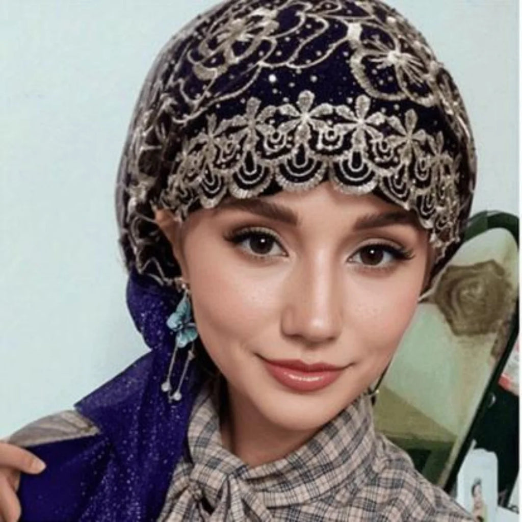 Islamic Embroidery Hat Caps For Woman Muslim Hijab Headband Instant Scarf Hijab  Muslim Turban Splendid Bandana