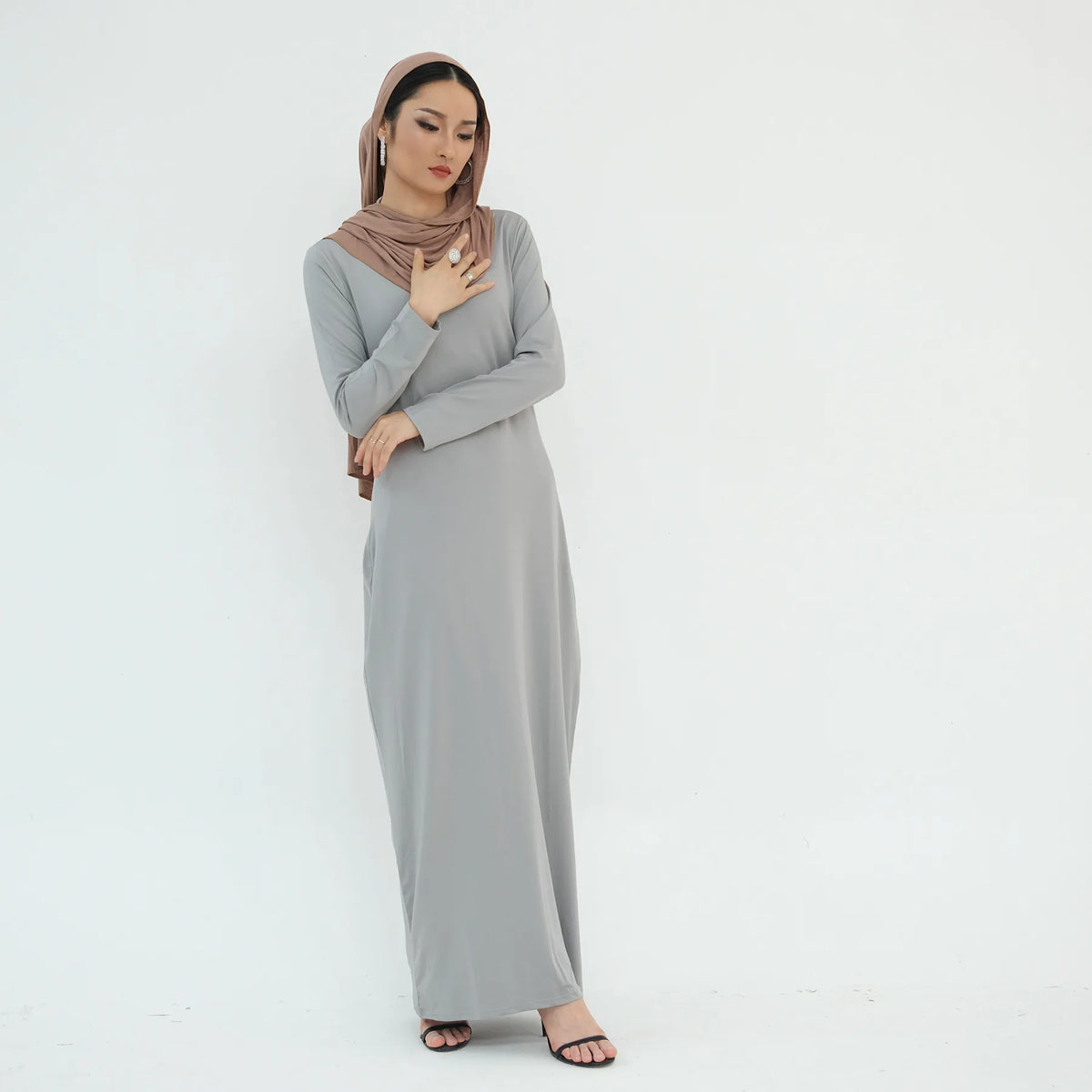 2025 Ramadan Muslim Women Abaya Islamic Stretch Underskirt - Solid Milk Silk Layering Dress Modest Elastic Inner Slip
