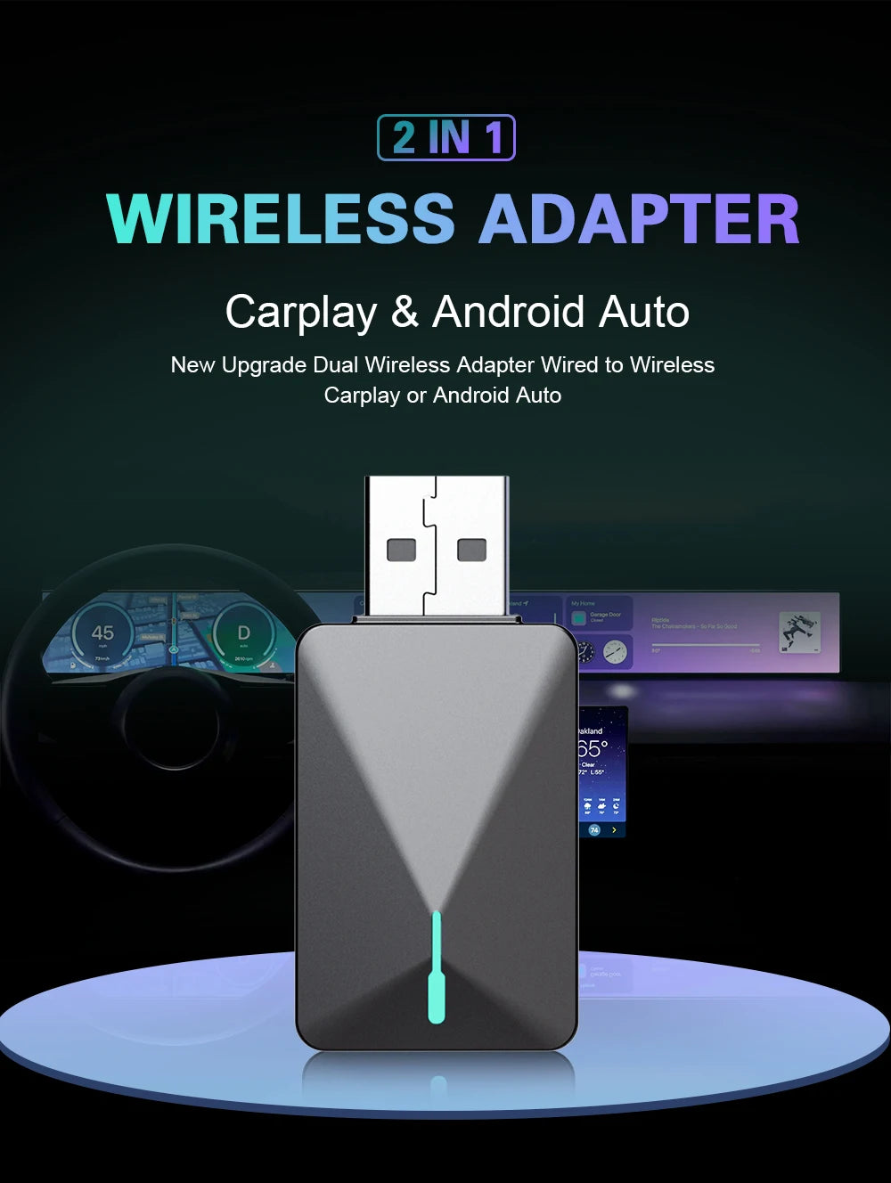 Kompakter Kabelloser CarPlay Android Auto USB-Adapter, Kabelgebunden zu Kabellos Upgrade, Einfache Installation, Automatische Verbindung, Kompatibel mit 98% aller Autos