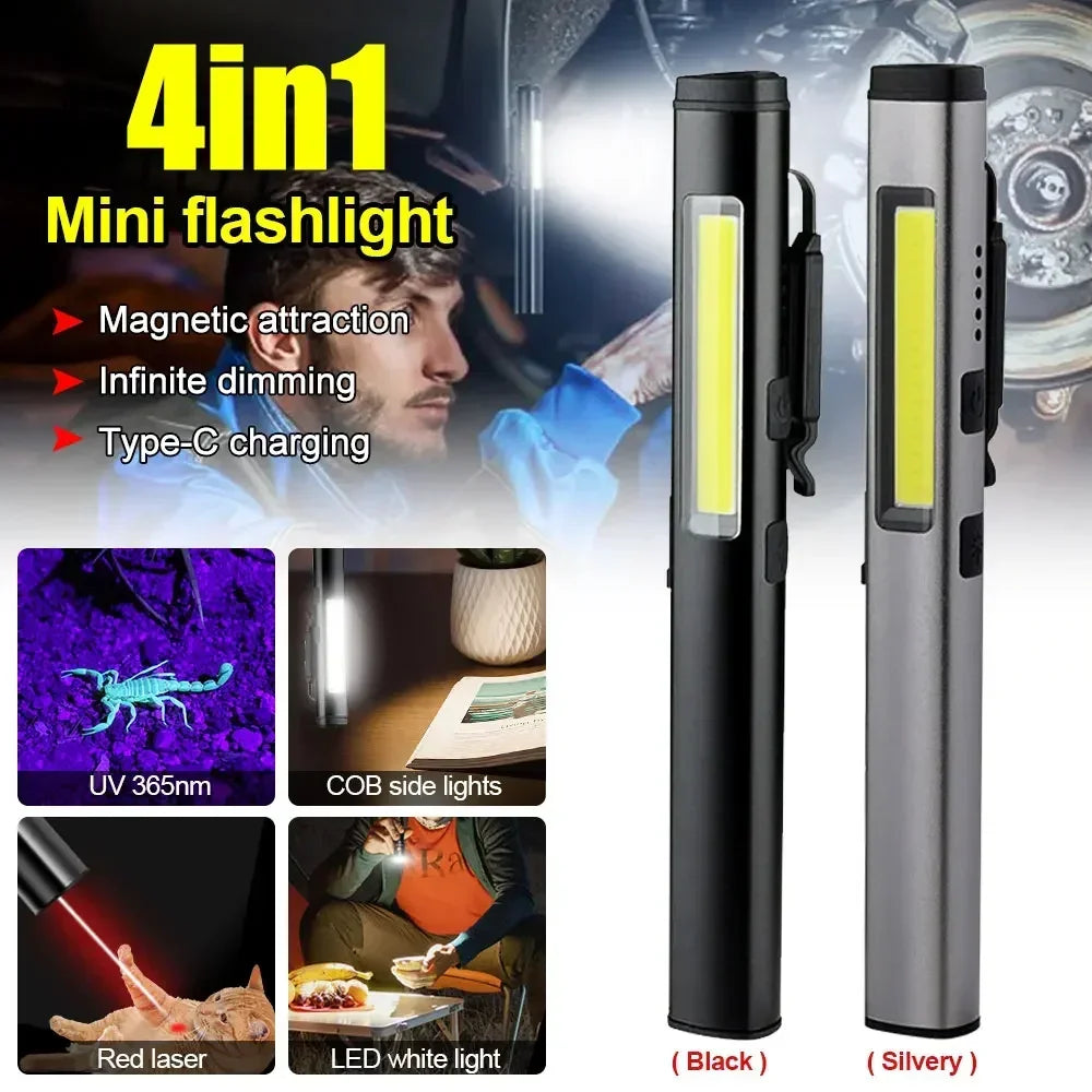KDULIT 4 in 1 Multifunctional LED Pen Flashlight Built in 800mah Battery USB Rechargeable with Magnetism Work Repair Lantern