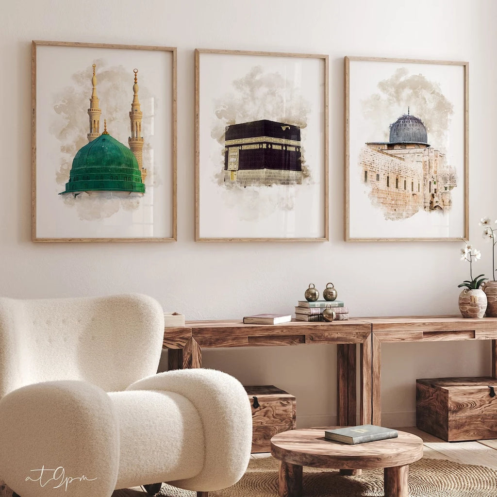 3pcs Modern  Islamic  Mosque Wall Art Print Canvas Painting Poster Picture For Living Room,Bedroom Home Decor