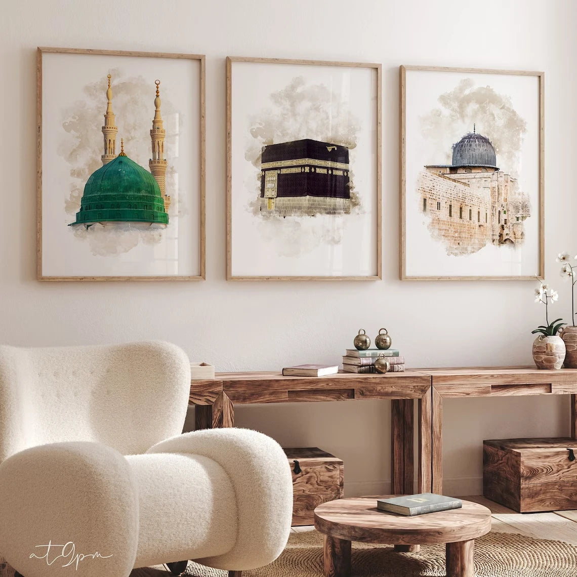 3pcs Modern  Islamic  Mosque Wall Art Print Canvas Painting Poster Picture For Living Room,Bedroom Home Decor