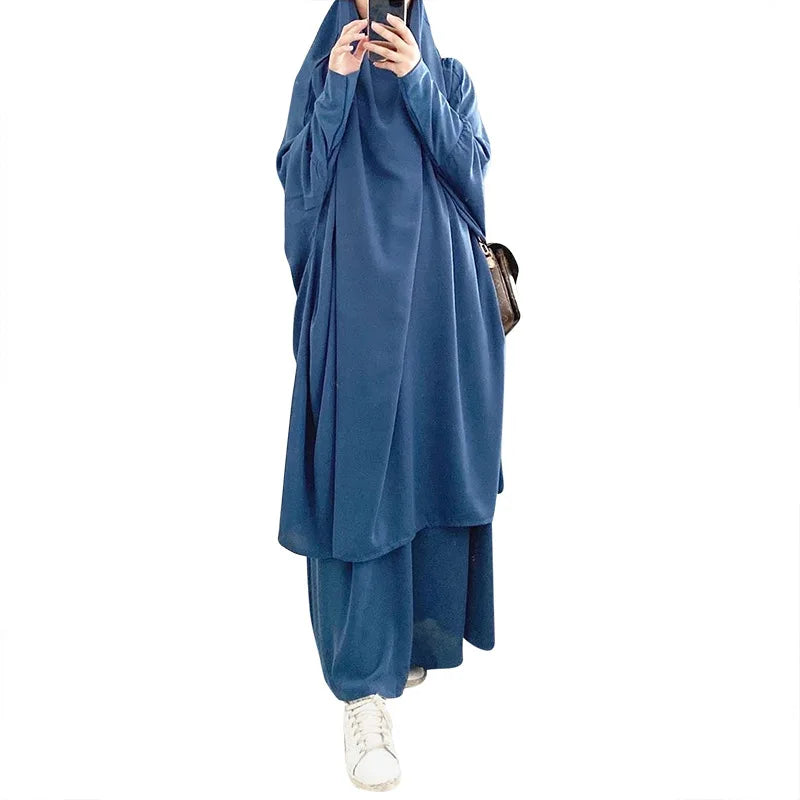 Eid Women Long Khimar 2 Piece Set Prayer Garment Djellaba  Abaya Muslim Ramadan Gown Dubai Arab Islamic Niqab Burka Jubah Jilbab