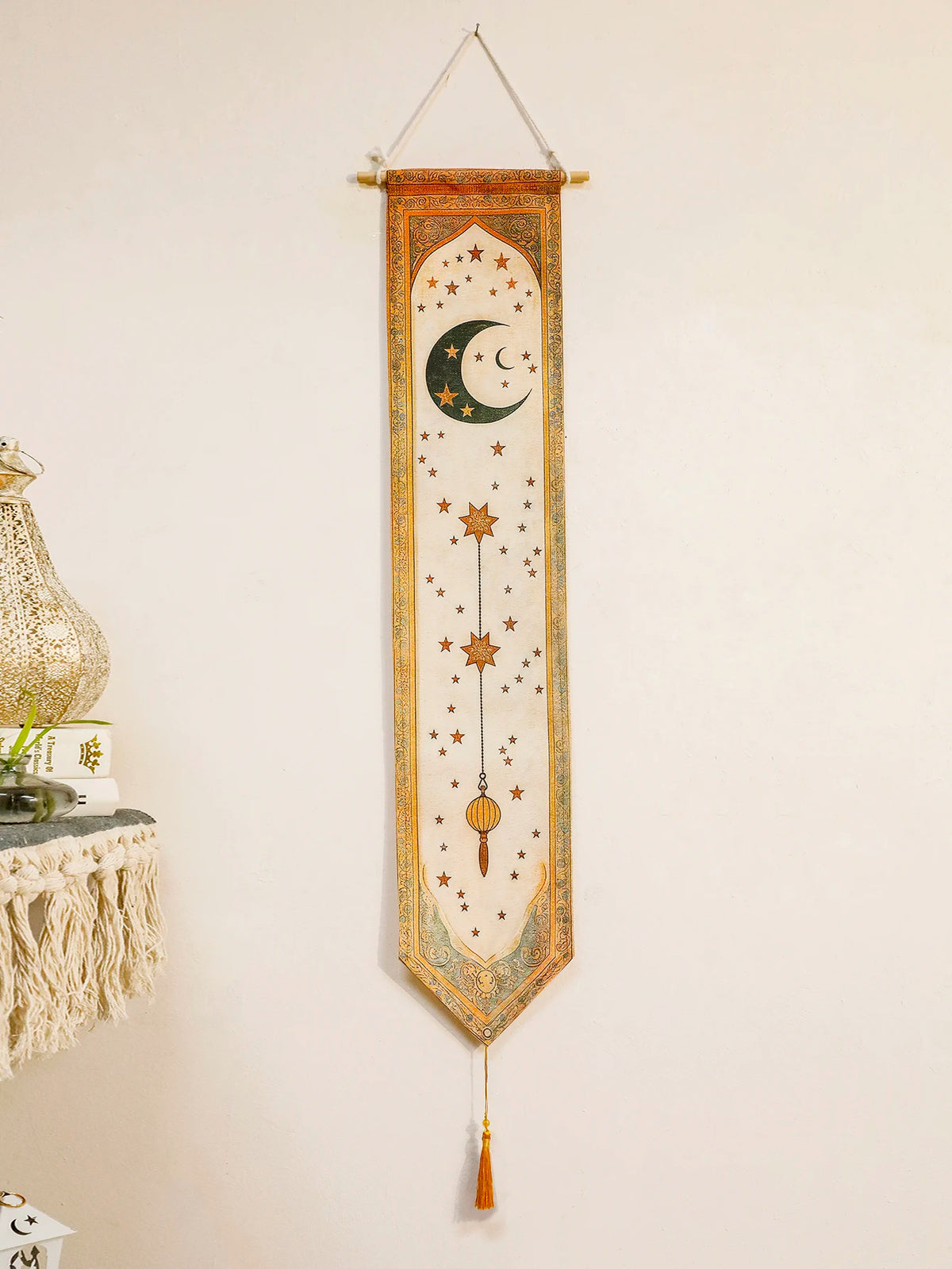 Islamic Ramadan Wall Banner Moon Star Lantern Tapestry for Eid Mubarak Kareem Muslim Festival Home Decor Hanging Ornaments Gifts