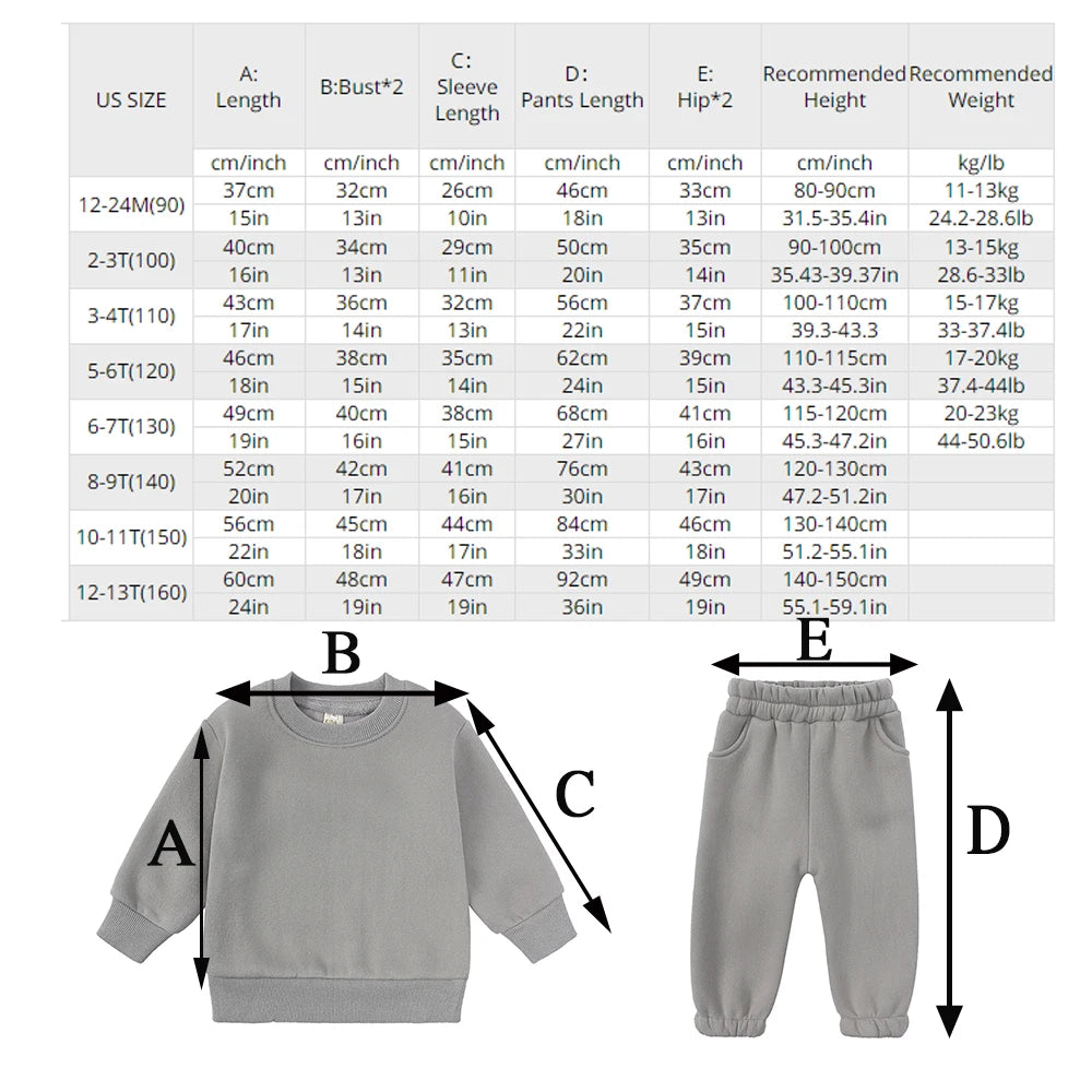 2026 Children Kids Fleece Winter Outfits Solid Cotton Hooded Sweatshirt+Pants Toddler Infant Suit Boy Girl Casual Warm Clothes