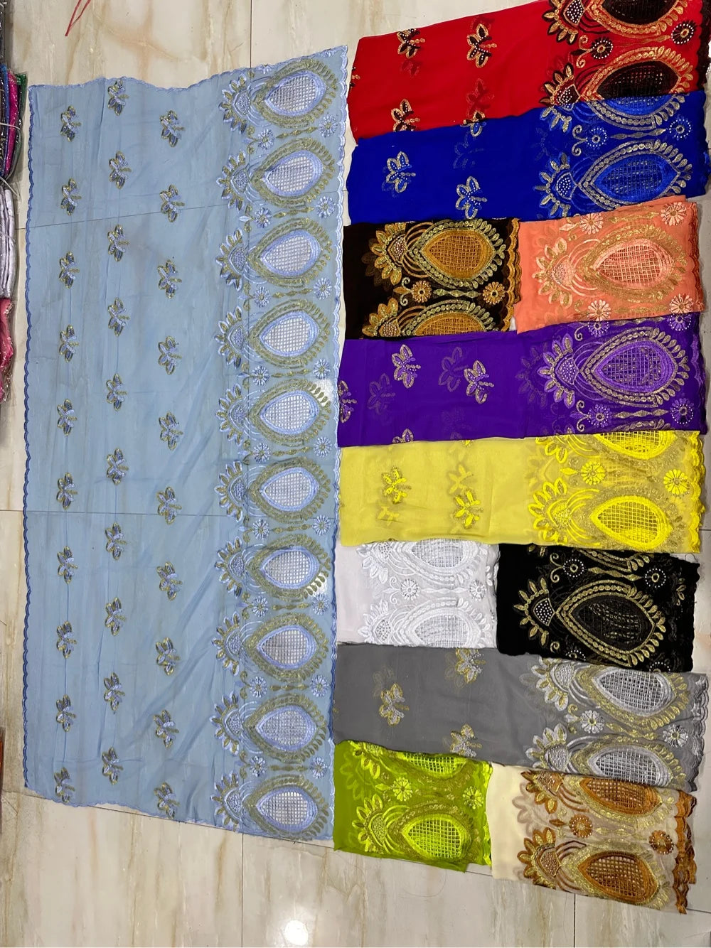Fashionable Islamic New 2025 Dubai African Chiffon Hijab Pashmina Large Embroidered Shawl for Muslim Women Turban Headscar