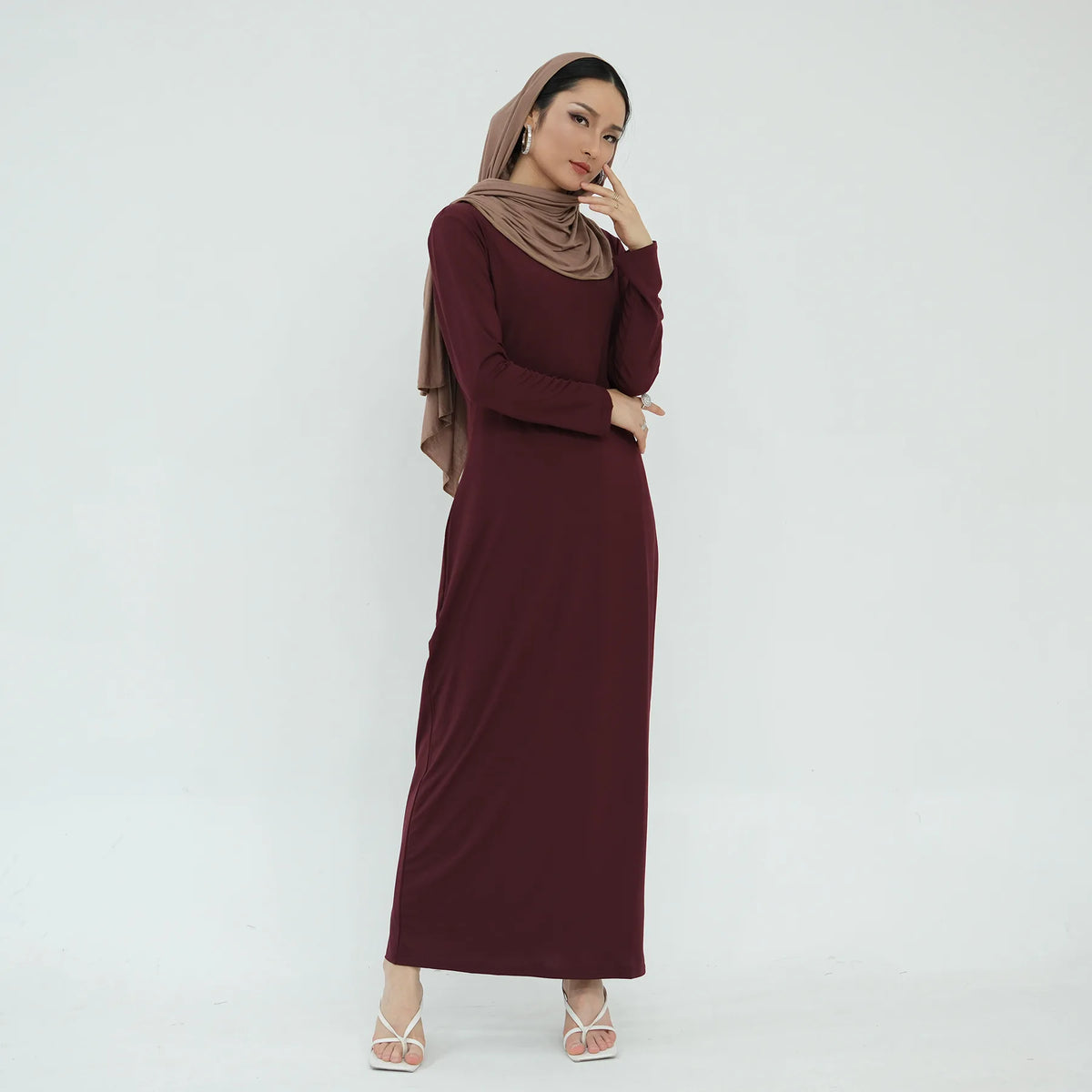 2025 Ramadan Muslim Women Abaya Islamic Stretch Underskirt - Solid Milk Silk Layering Dress Modest Elastic Inner Slip