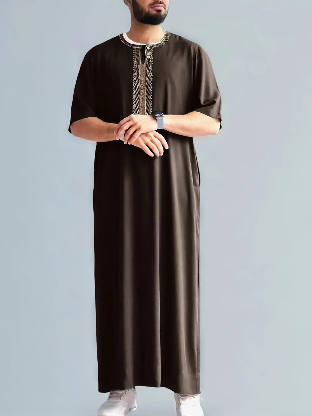 2026 Ethnic Style Muslim Clothing Eid Middle East Robe Men Thobe Arab Islamic Kaftan with Pocket Loose Casual Embroidered Abayas