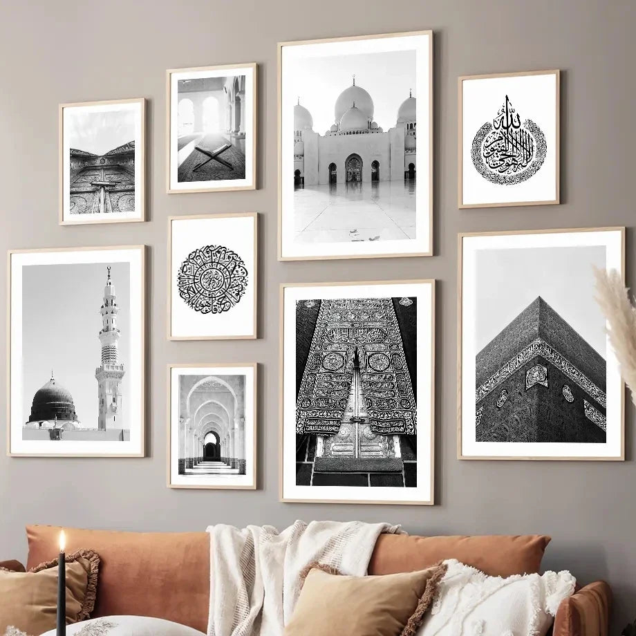 Black and White Islamic Mosque Landscape Picture Minimalist Wall Art Canvas Painting Posters for Living Room Modern Home Decor