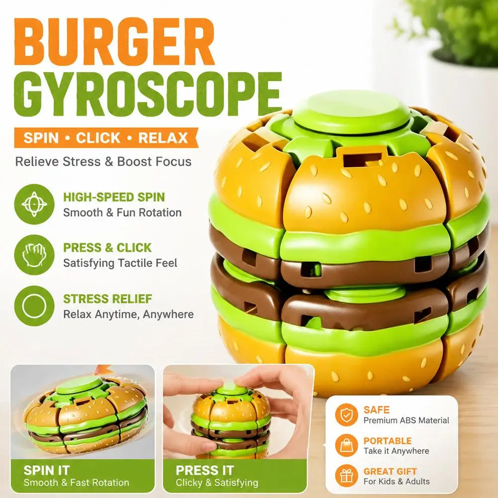 Fidget Burger Gyro Toy Stress Relief Fingertip Spinner Rotating Decompression Gyroscope for Adults