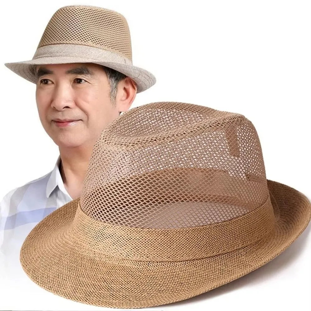 Hip Hop Breathable Mesh Top Hat Solid Color Lightweight Hollow Sun Hat Rolled Brim Sun Protection Beach Jazz Cap Summer Season