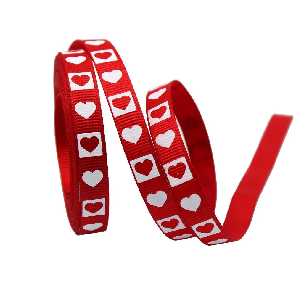 5 Yards Red Love Printed Ribbon Single-Sided Handmade Ribbon Heart Print Ribbon Polyester Gift Wrap Rope Valentine's Day