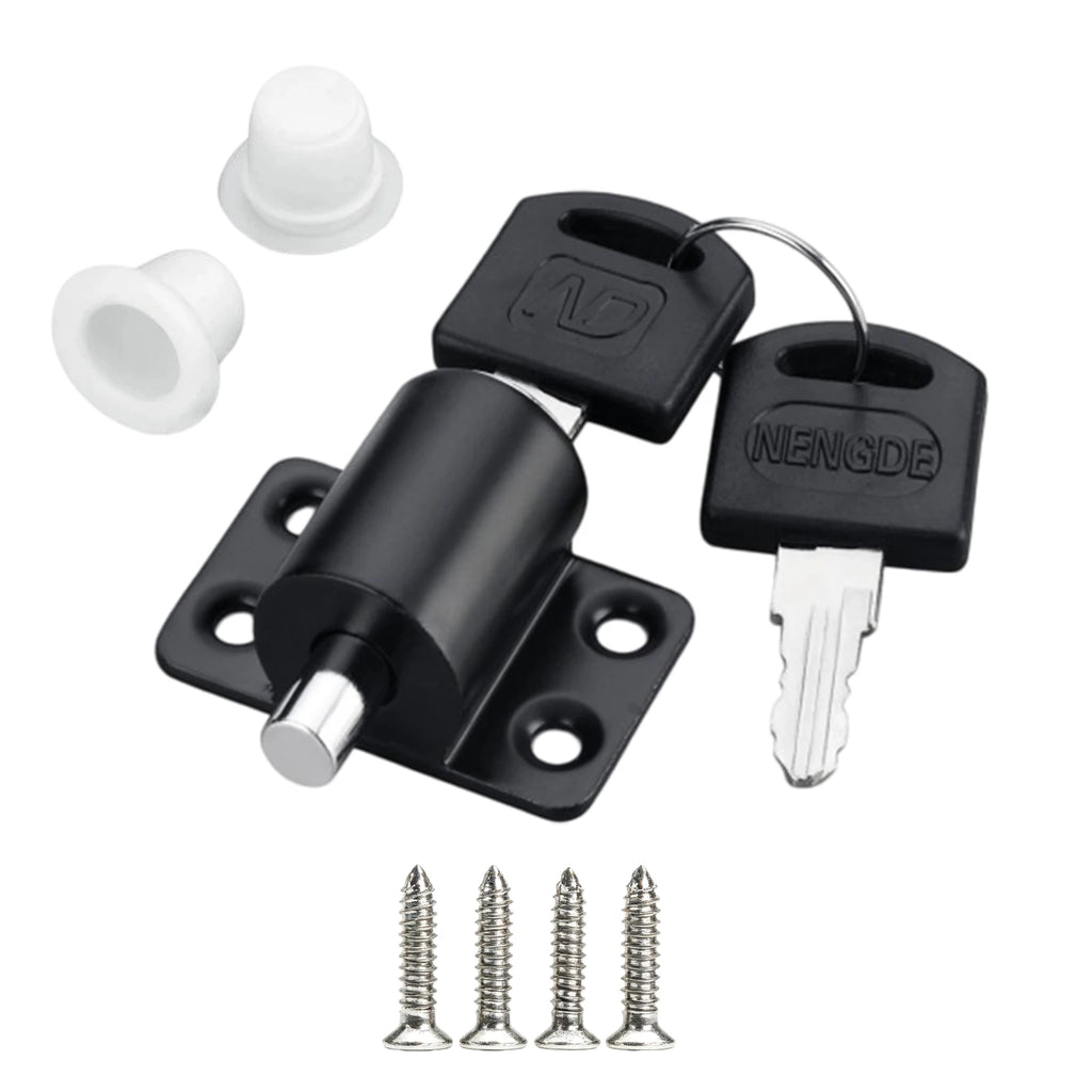 Aluminum Alloy Child Safety Protection Lock with Keys & Screws Push-In Key Latch for Child Home Safety Bedroom Office Balcony