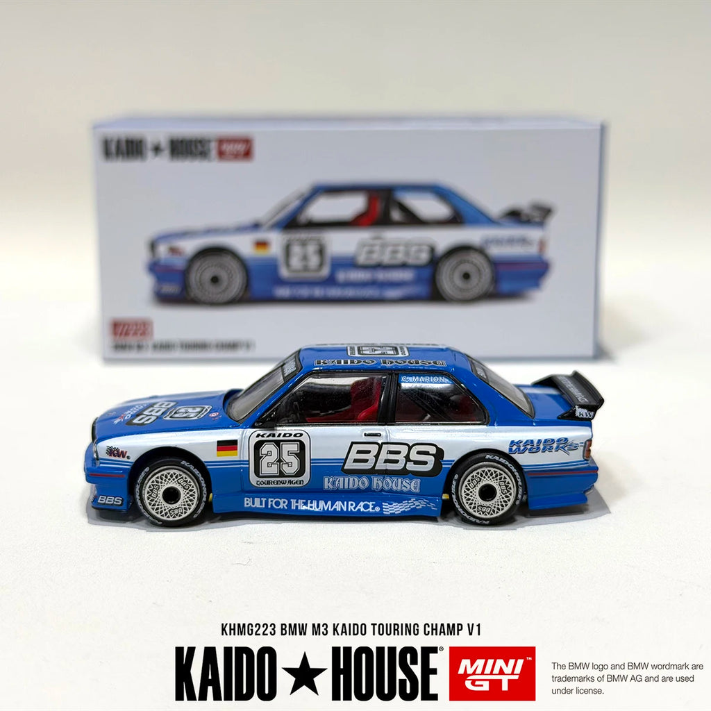 Kaido House x MINI GT 1:64 BMW M3 E30 "BBS #25" Blue/White Diecast Car Model(Openable Hood) #KHMG223 In Stock Fast Ship