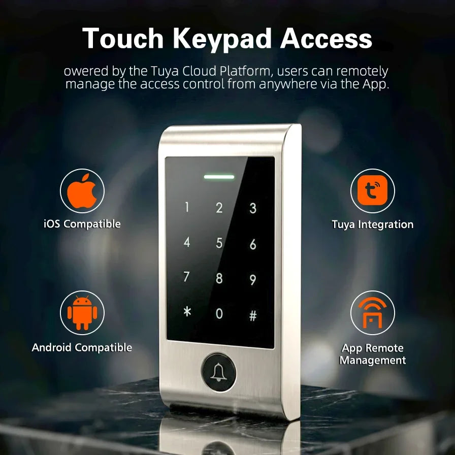 Advanced WIFI Remote Control Touch Keypad Access System with Door Bell Button Waterproof Compatible with Tuya for Home Security