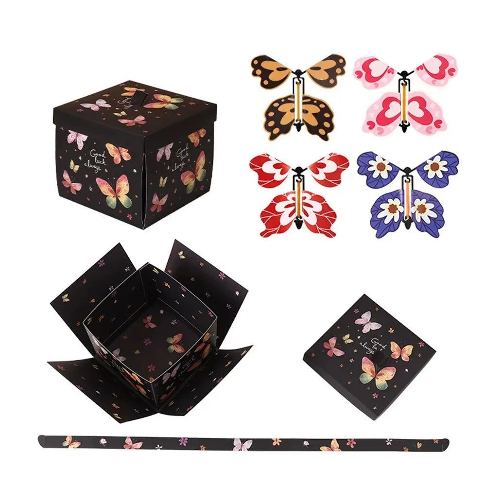 Multicolor Flying Butterfly Gift Box Auto Expand Paper Exploding Gift Box Novelty Wind Up Mechanism Present Box