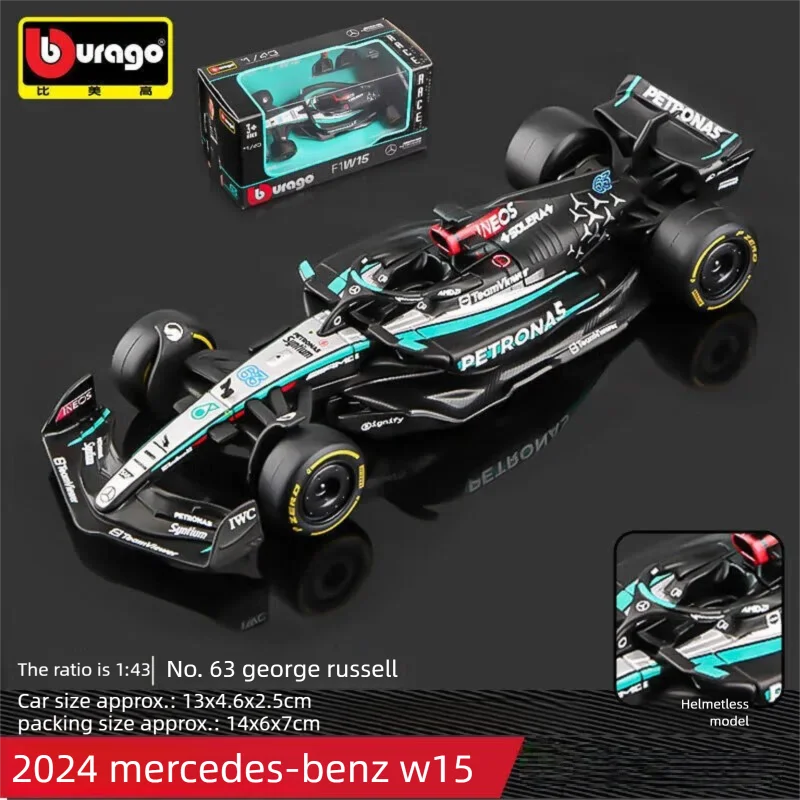 Bburago 1:43 Scale Mercedes-AMG F1 W15 W16 Formula 1 Racing Car Diecast Alloy Model Simulation Vehicle Collectible Gift for Kids