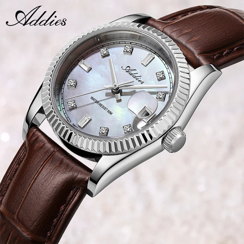 Addies 585 Quartz Woman's Watch 28mm High Quality Sapphire Glass 50m Waterproof Dive Stainless Steel Business Ladies Watches