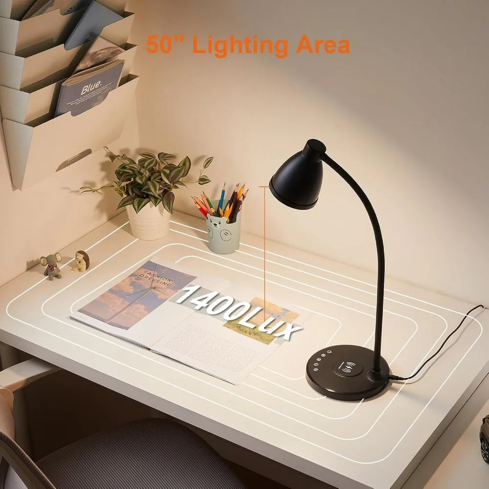 Desk Lamp with USB Charging Ports and Timer Black Lighting Options