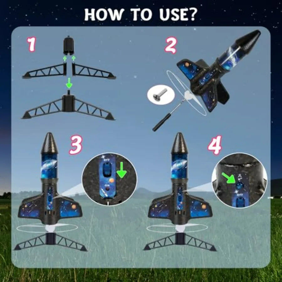 Rocket Launcher for -200 Feet of Flight Altitude, Auto Electric Rocket Toys with Safe Parachute, Outdoor Summer Yard Toys Easte