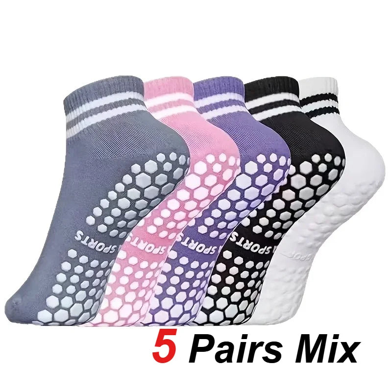 1/5 Pair Women's Silicone Anti Slip Pilates Yoga Socks Sweat Absorbing Breathable Casual Dance Fitness All Season Sports Socks