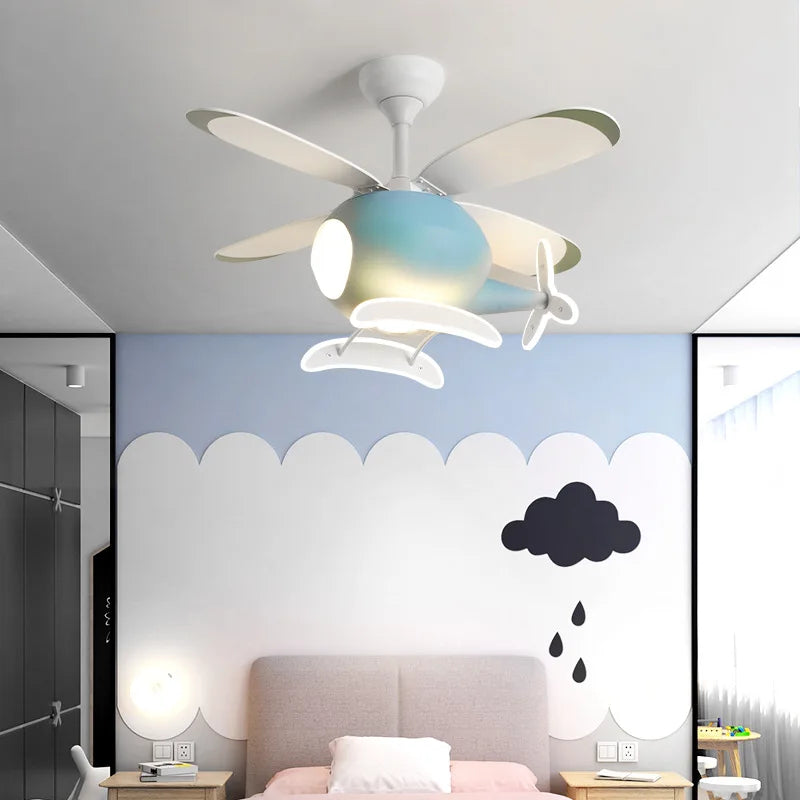 Modern Creative Cartoon Plane Fan Light Simple Decor LED Ceiling Lamp for Children's Room Beroom Led Fan Lights