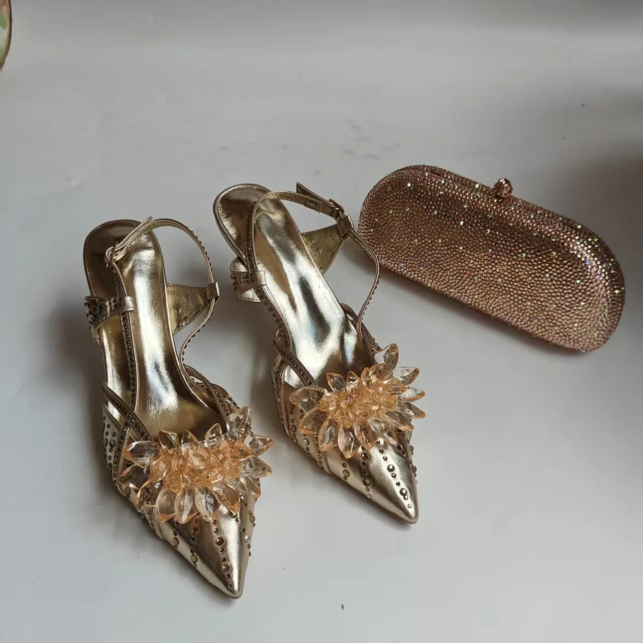 Full Diamond Pointed Baotou High Heels Sandals Crystal Rhinestones Wedding Dinner High Heels Shoes and purses