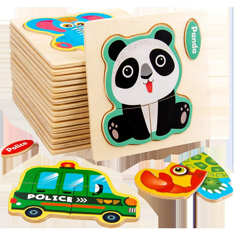 Wooden Toy 3D Jigsaw Puzzle Small Size Cartoon Animal Puzzle Board Kids Early Learning Educational Toys for Children Gifts