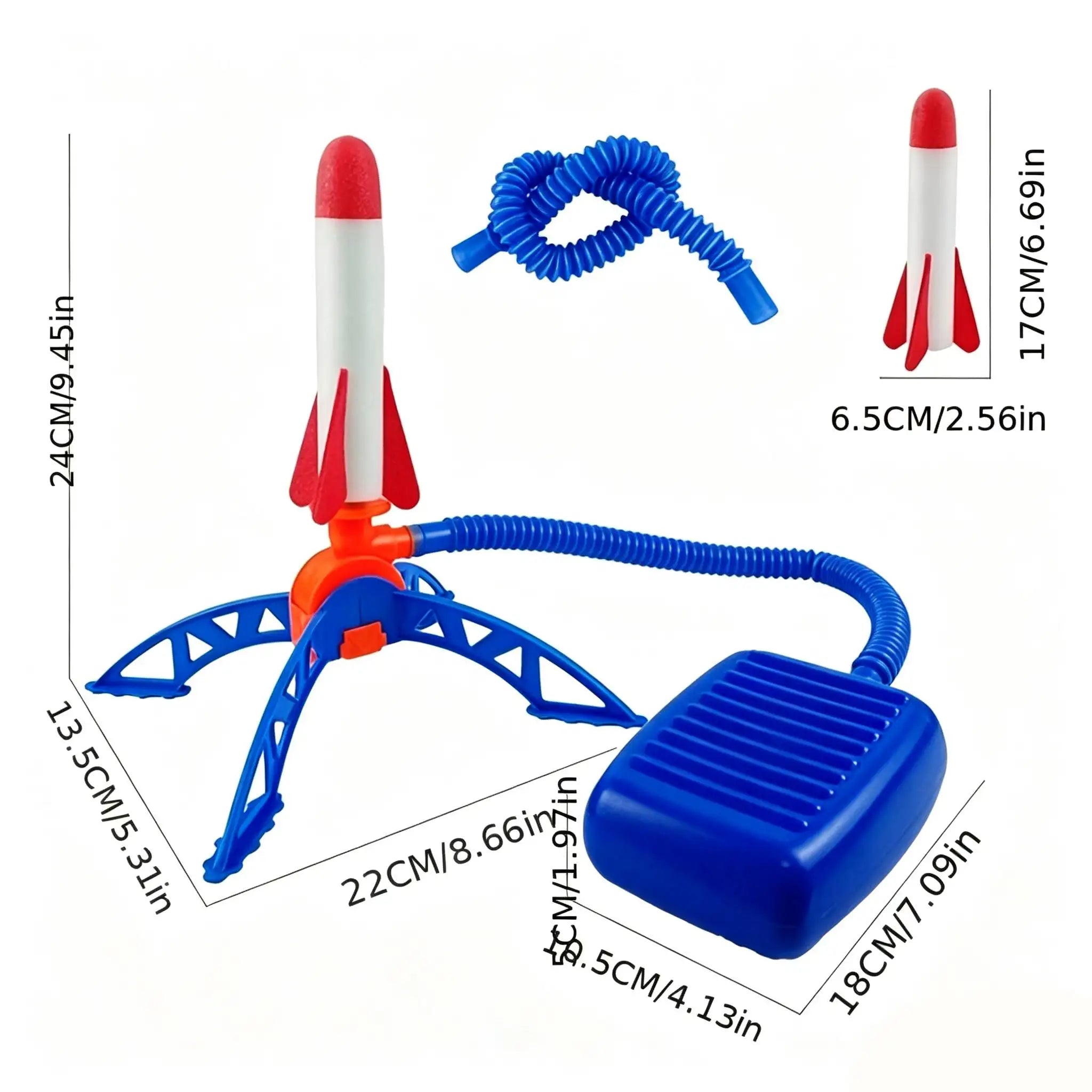 Outdoor rocket kit, equipped with 3 rocket launchers with lights, pneumatic jump launchers, and picnic hand components