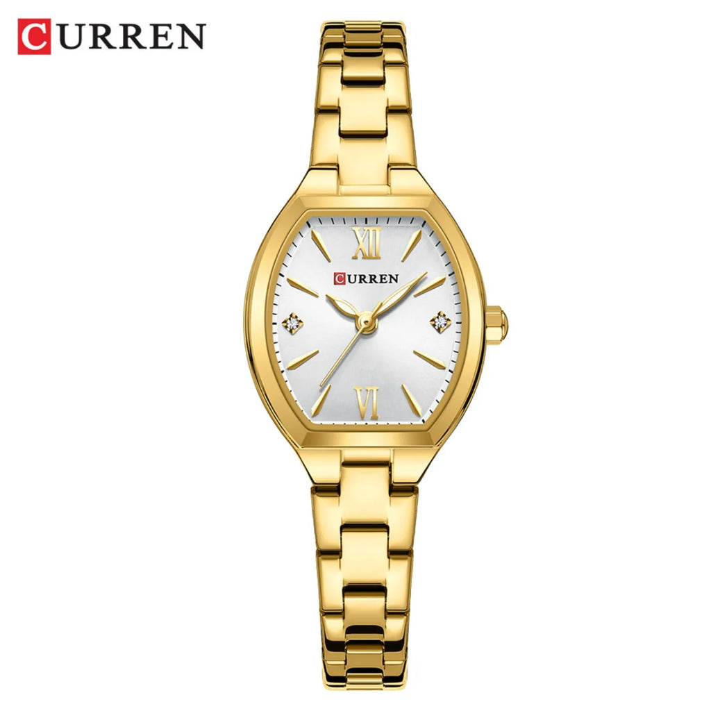 CURREN Fashionable Barrel-Shaped Simple Elegant Quartz Watch Women's Elastic Band Retro Women's Watch Gifts