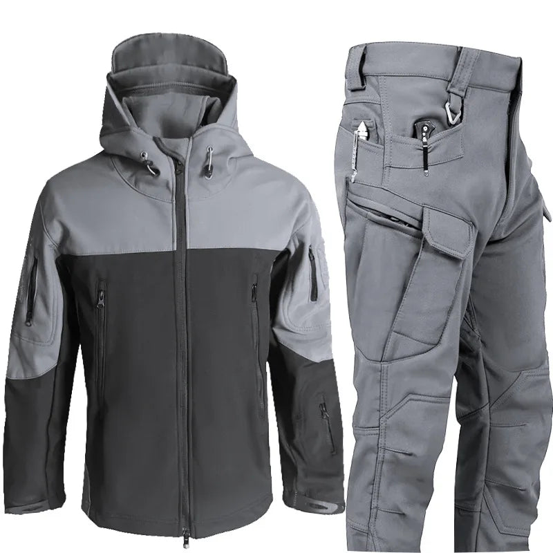 Men's 3-in-1 Shark Skin Softshell Jacket Pants Set Fleece Lined Waterproof Ski Suit Hunting Camo Gear Outdoor Hiking Trekking