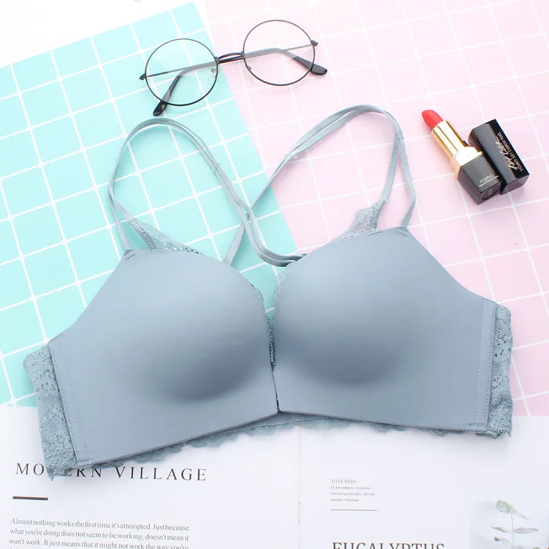 KUCLUT Soft New Summer Bra Front Buckle Design Beautiful Back Gathered Underwear Nylon Fabric Medium Thick 3/4 Cup Fixed...