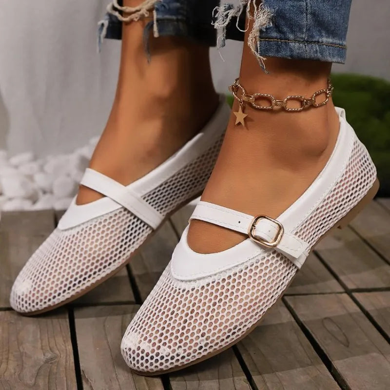 Casual Breathable Mesh Slip-On Women's Sandals Summer Hot Sale Of The Season Flat Bottom Buckle Design Comfortable Rubber Sol...
