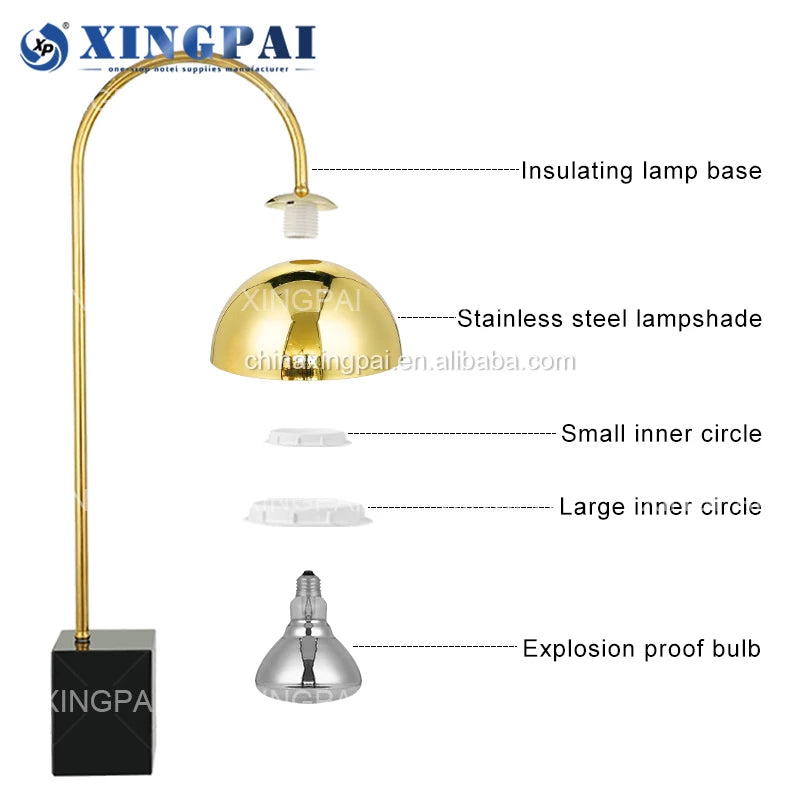 XINGPAI Factory Direct Sale Portable  Heating Lamp Luxury Gold Food Warmer Lamp for Buffet