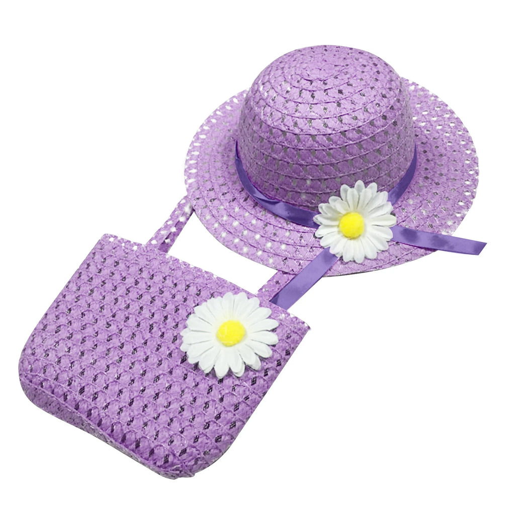 Fashionable Girl's Straw Hat Kids Sun-Protective Princess Hat Children Summer Sunscreen Hat With Portable Storage Bag