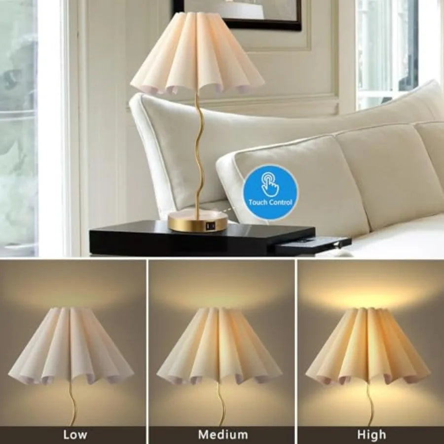 Pleated Table Lamp, Table Lamp for Bedroom, Bedside Lamps for Nightstand with Linen Lampshade, Modern Lamp for Bedroom Home Off