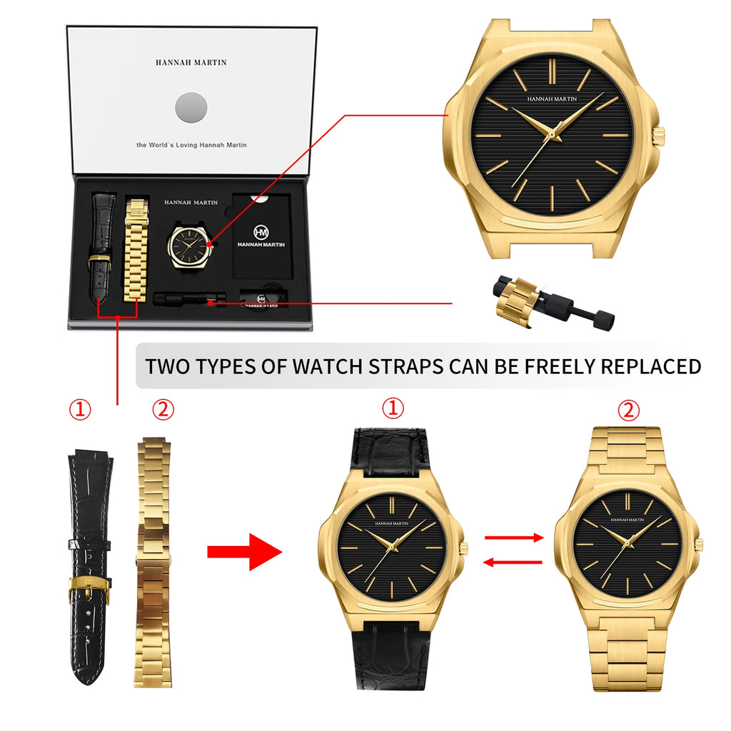 Women Gift Watch 40mm Dial Lightweight Case Leather&Stainless Steel Japanese Movement Waterproof Clock Hannah Martin 1 Set Watch