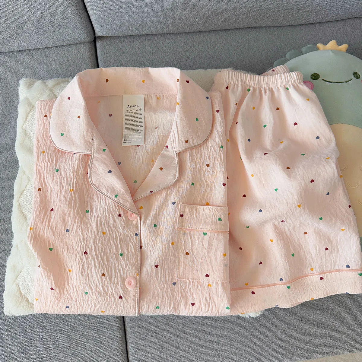 Women'S Printed Polka Dot Cotton Pajamas Set Short Sleeved Top And Shorts 2-Piece Casual Comfortable Home Sweet Print Sleepwear