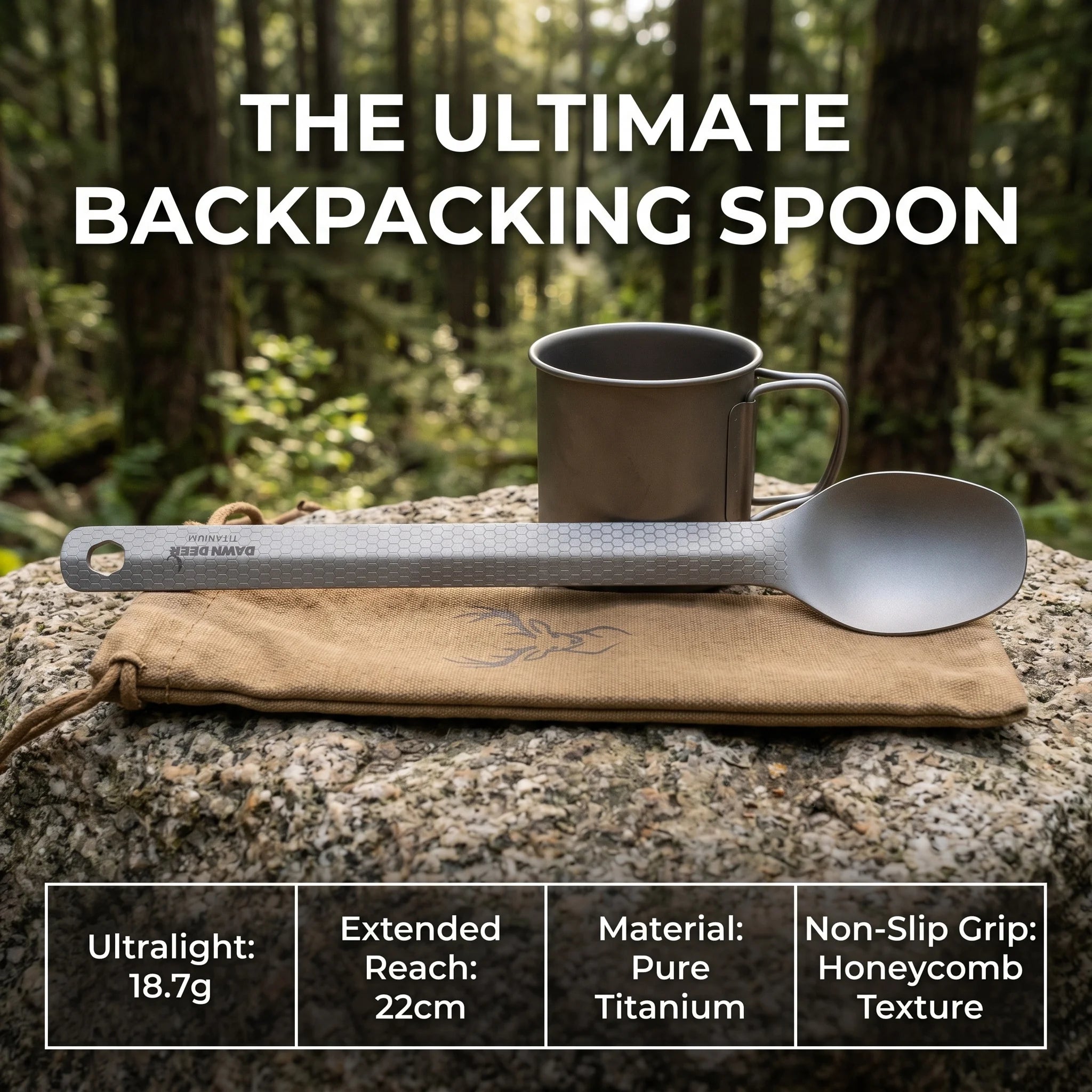 Dawn Deer Titanium Spoon 22cm Long Ultralight Camping Cutlery For Hiking Backpacking Lightweight Outdoor Tableware Trekking Gear