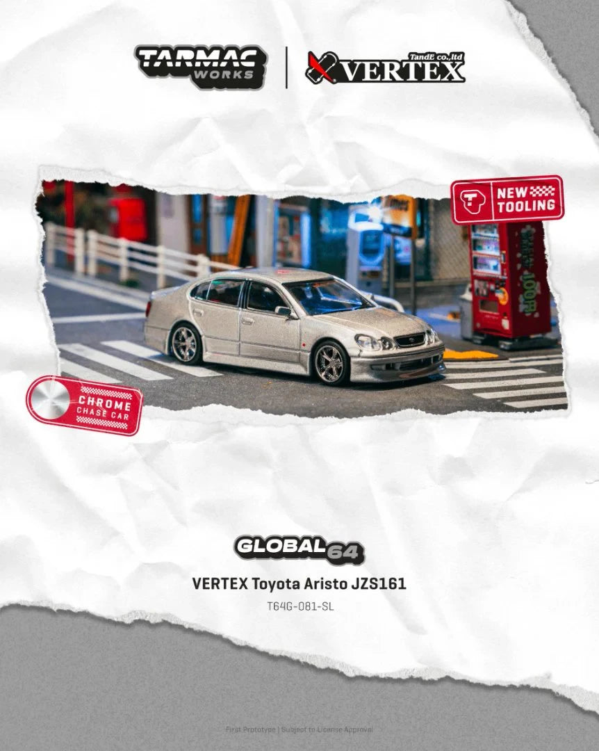 Tarmac Works 1:64 VERTEX Toyota Aristo JZS161 Silver Diecast Car Model In Stock Ready To Ship