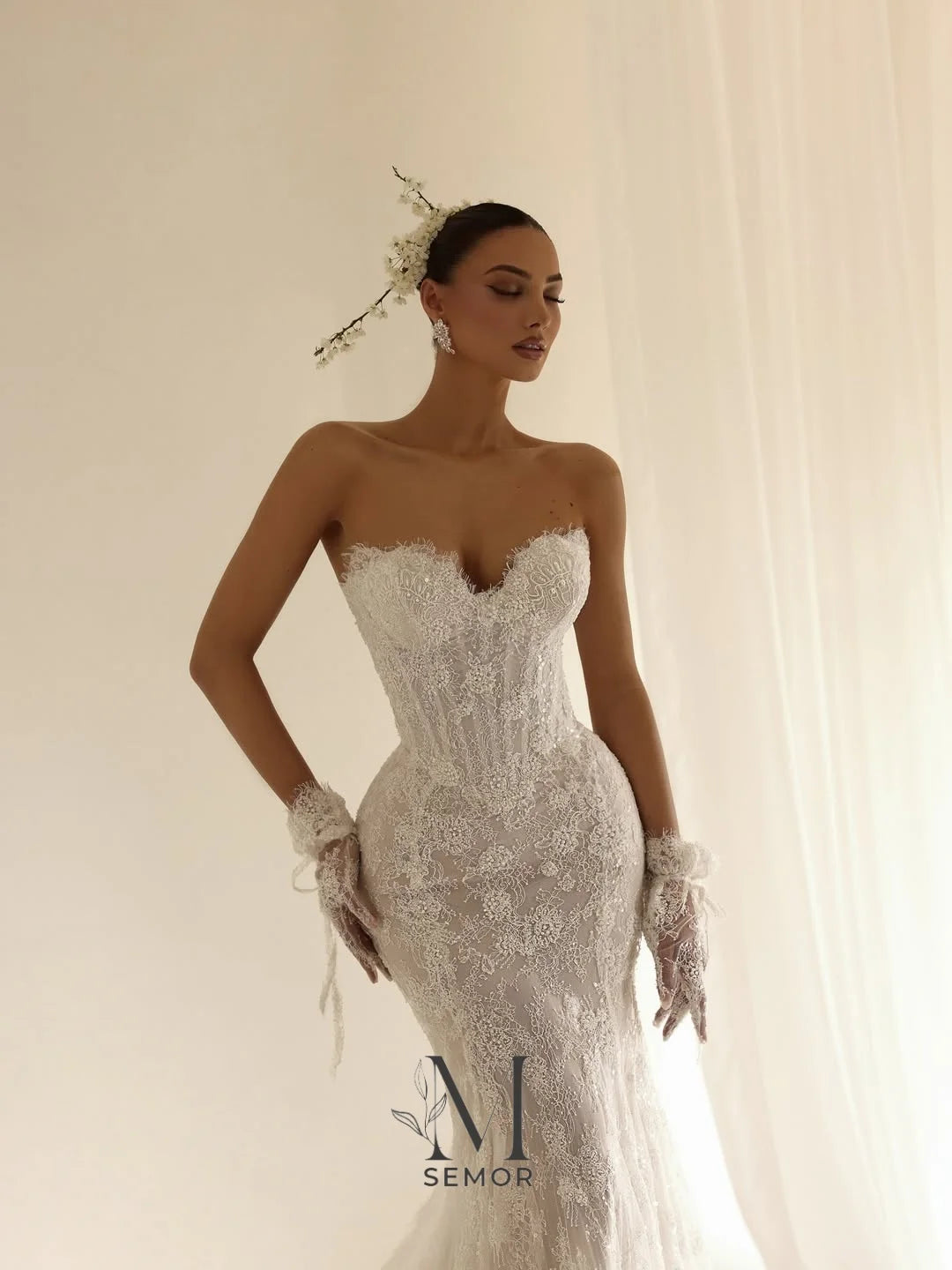 Semor Exquisite Lace Sweetheart Collar Wedding Dress 2026 Sleeveless Mermaid Applique Robe De Mariée with Glove Customized