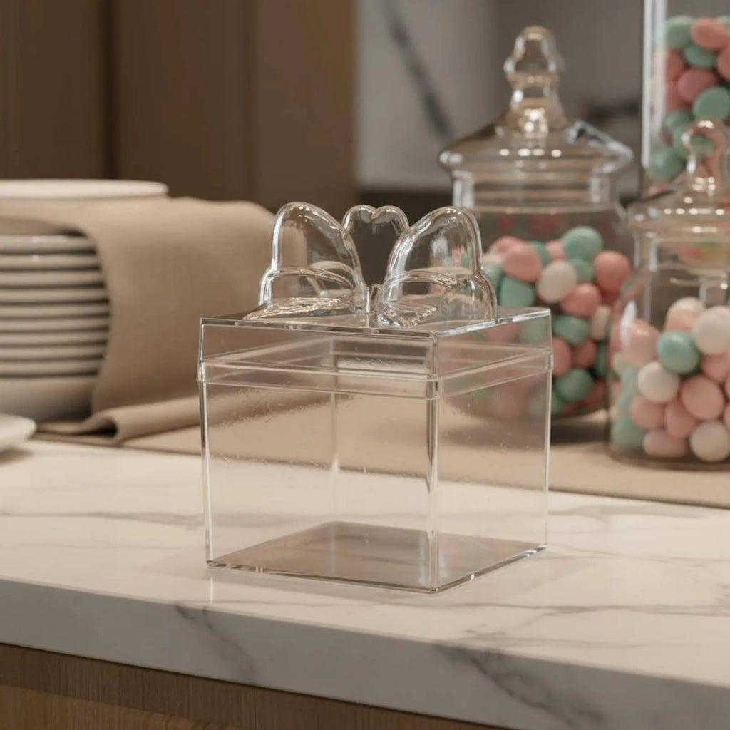 Clear Plastic Candy Box with Ribbon Multipurpose Transparent Candy Box Mini Cube Container Food Grade Small Item Storage