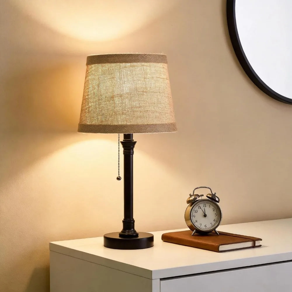 19.5" Small Table Lamp for Bedroom Nightstand - Black Fabric Shade, Living Room, Desk Reading, Kids Room, Office, Dorm