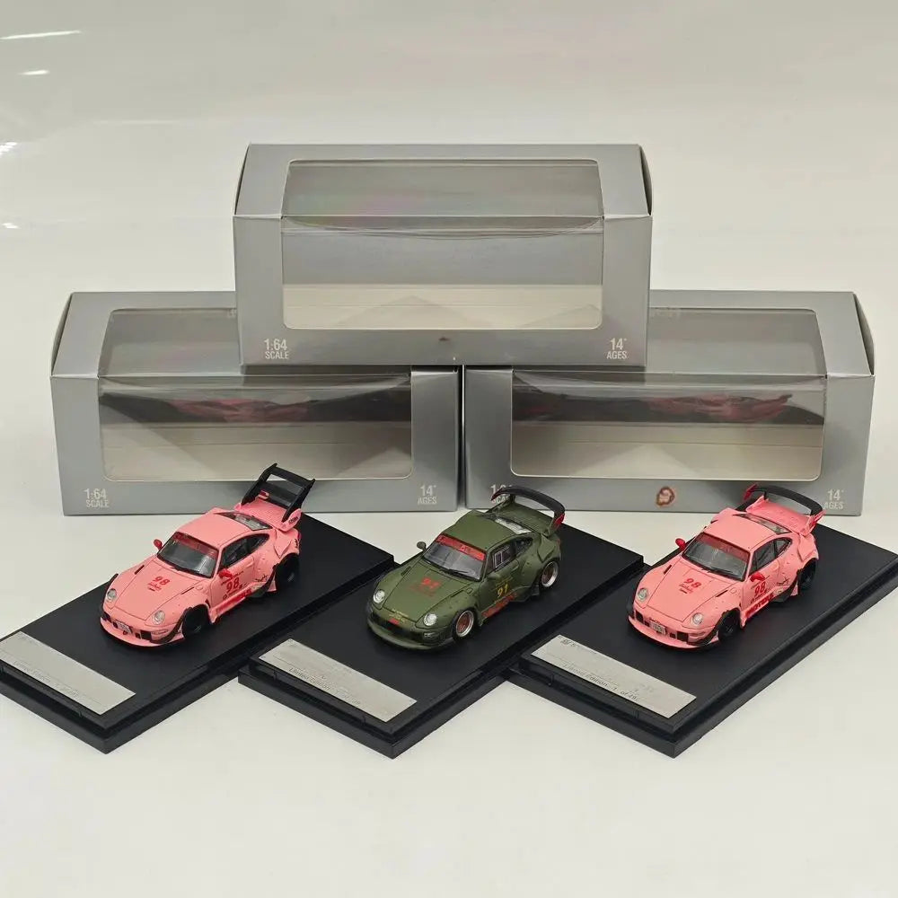 SW 1:64 for 993 Rauh-Welt Begriff #98 #91 Matte Pink/Green Diecast Model Car Miniature Limited Collection Toy Vehicle Models