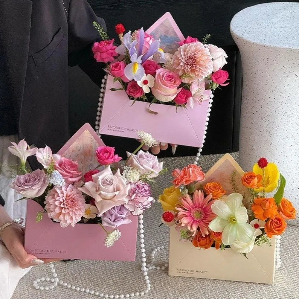5 Pieces Romantic Flower Gift Box Portable Paper Floral Arrangement Box Folding DIY Gift Gift Wrapping Box Valentine's Day
